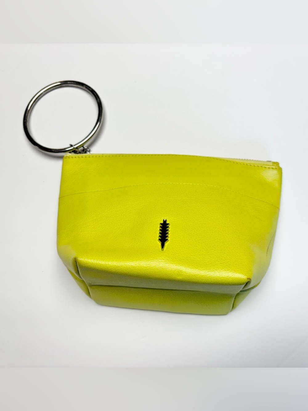 Thacker lime Yellow Leather Wristlet Clutch with Metal Ring